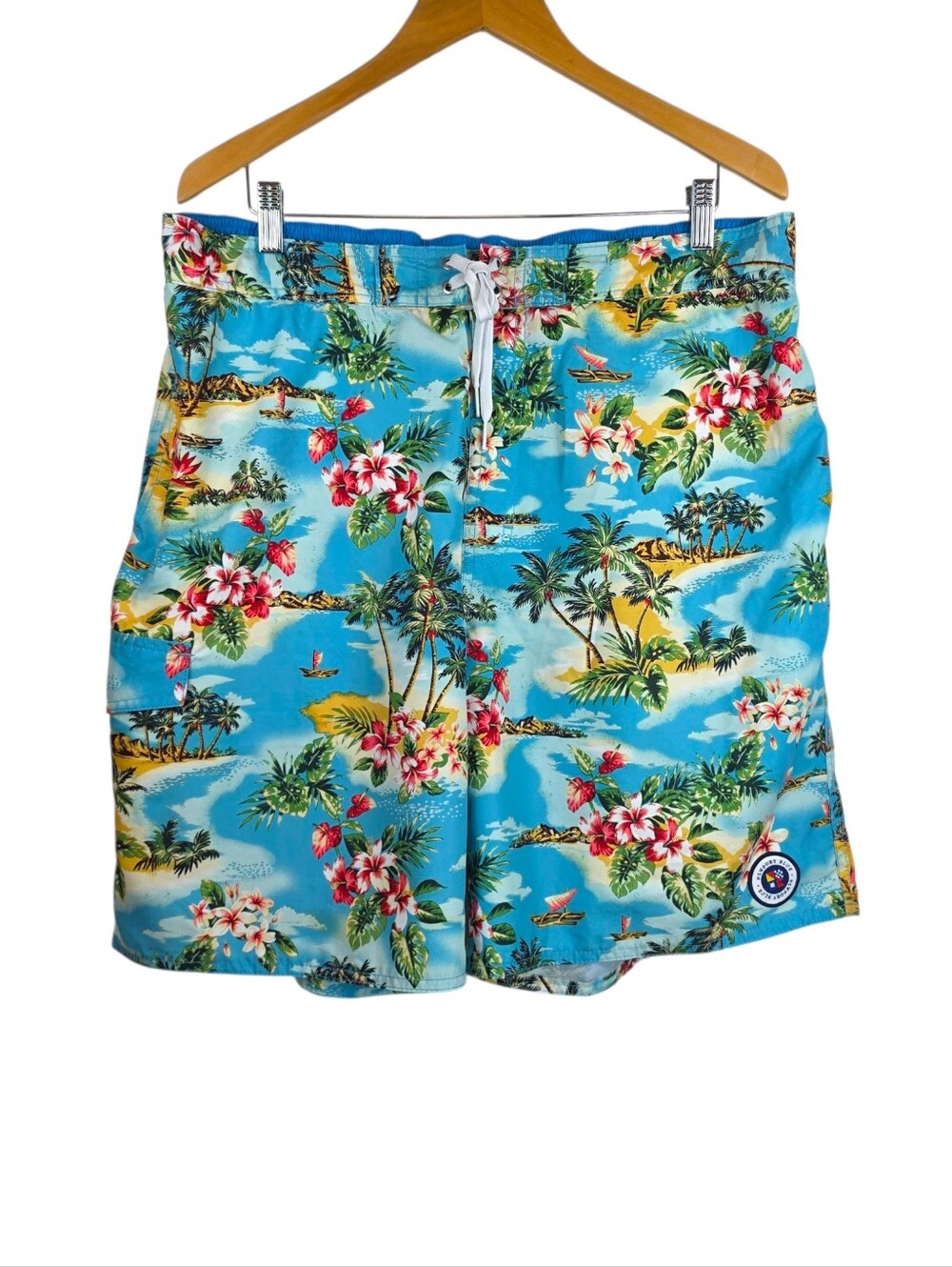 Newport Blue Hawaiian Swim Trunks Sz XL Tropical Resortwear Cruise Travel Summer